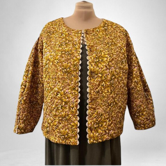 Kika Vargas x Target Women's Gold Mum Floral Quilted Jacket, Size 2X - Picture 1 of 8